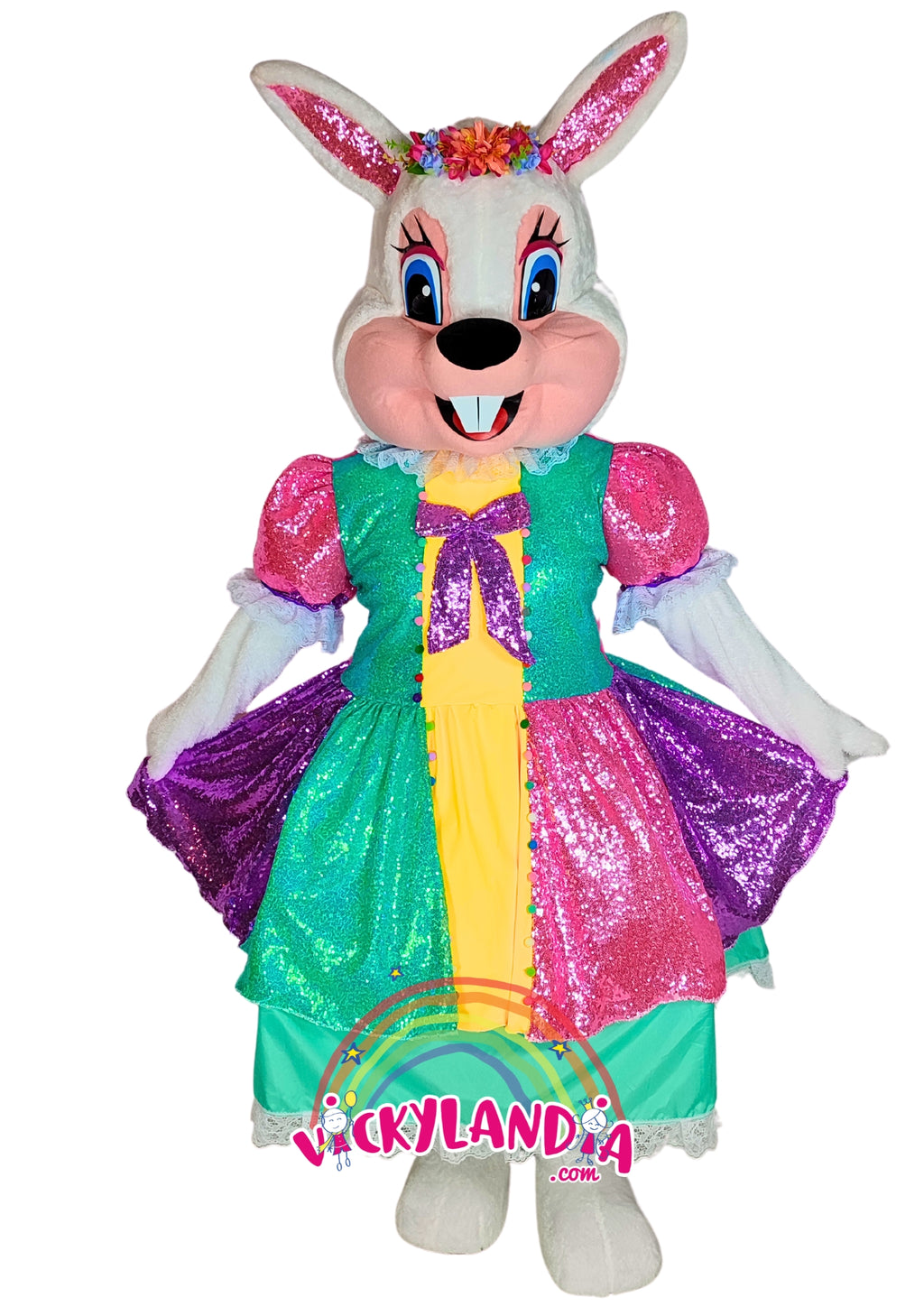 Descubre la magia de nuestro muñeco publicitario de Conejita de Pascua Brillanteen Vickylandia. Son disfraces cabezones perfectos para fiestas infantiles, shows, cumpleaños, estrategias publicitarias, espectáculos, cabalgatas y cualquier tipo de evento.