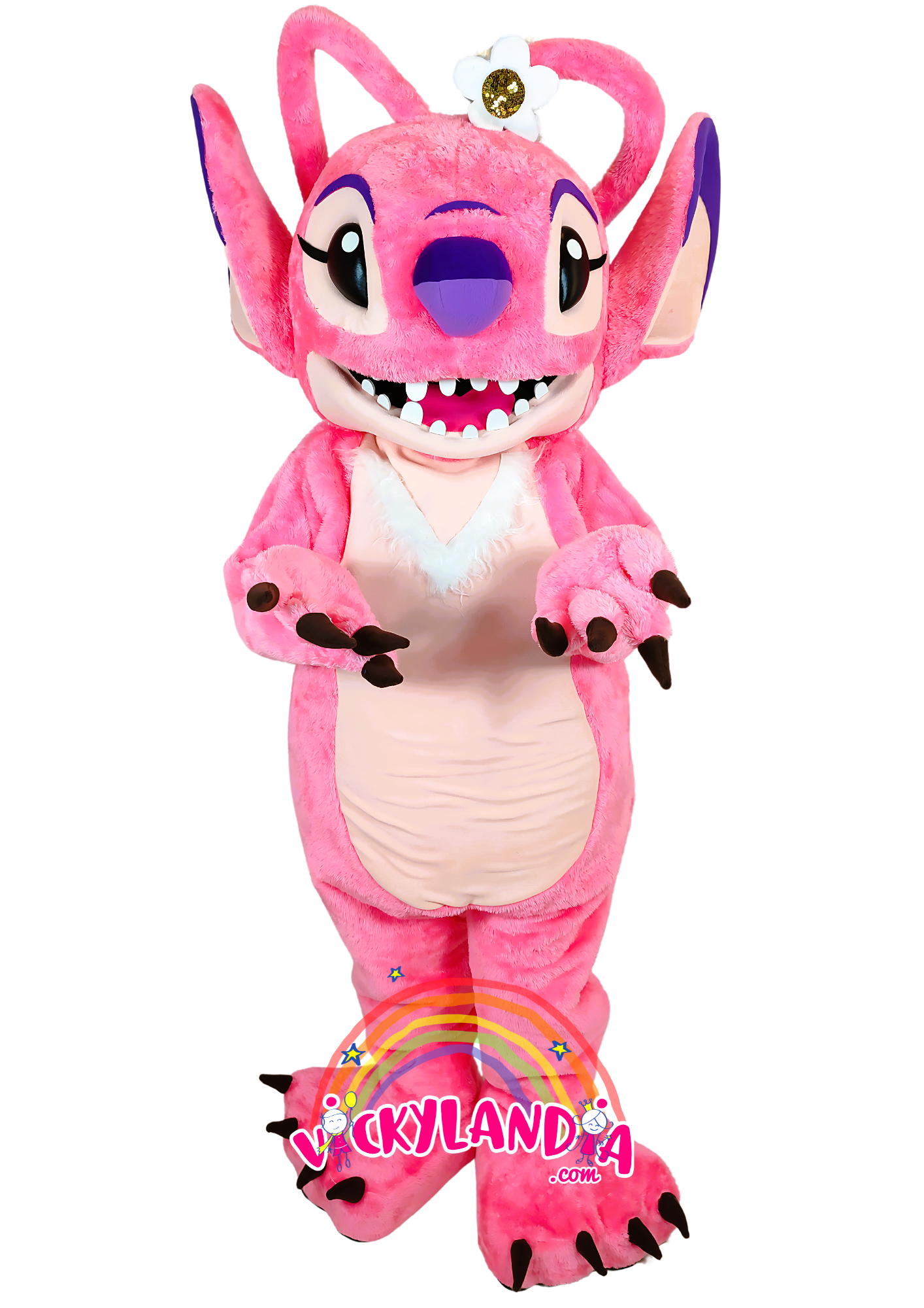 Disfraz de Extraterrestre Peluda Rosa angel, ideal como muñeco cabezudo y mascota publicitaria. ¡Perfecto para eventos, ferias y promociones! Disponible en Vickylandia.