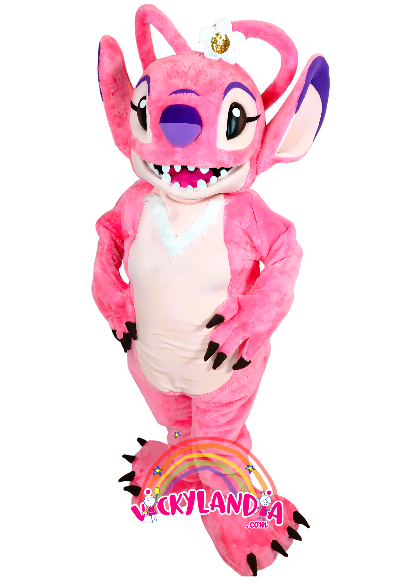 Disfraz de Extraterrestre Peluda Rosa angel, ideal como muñeco cabezudo y mascota publicitaria. ¡Perfecto para eventos, ferias y promociones! Disponible en Vickylandia.