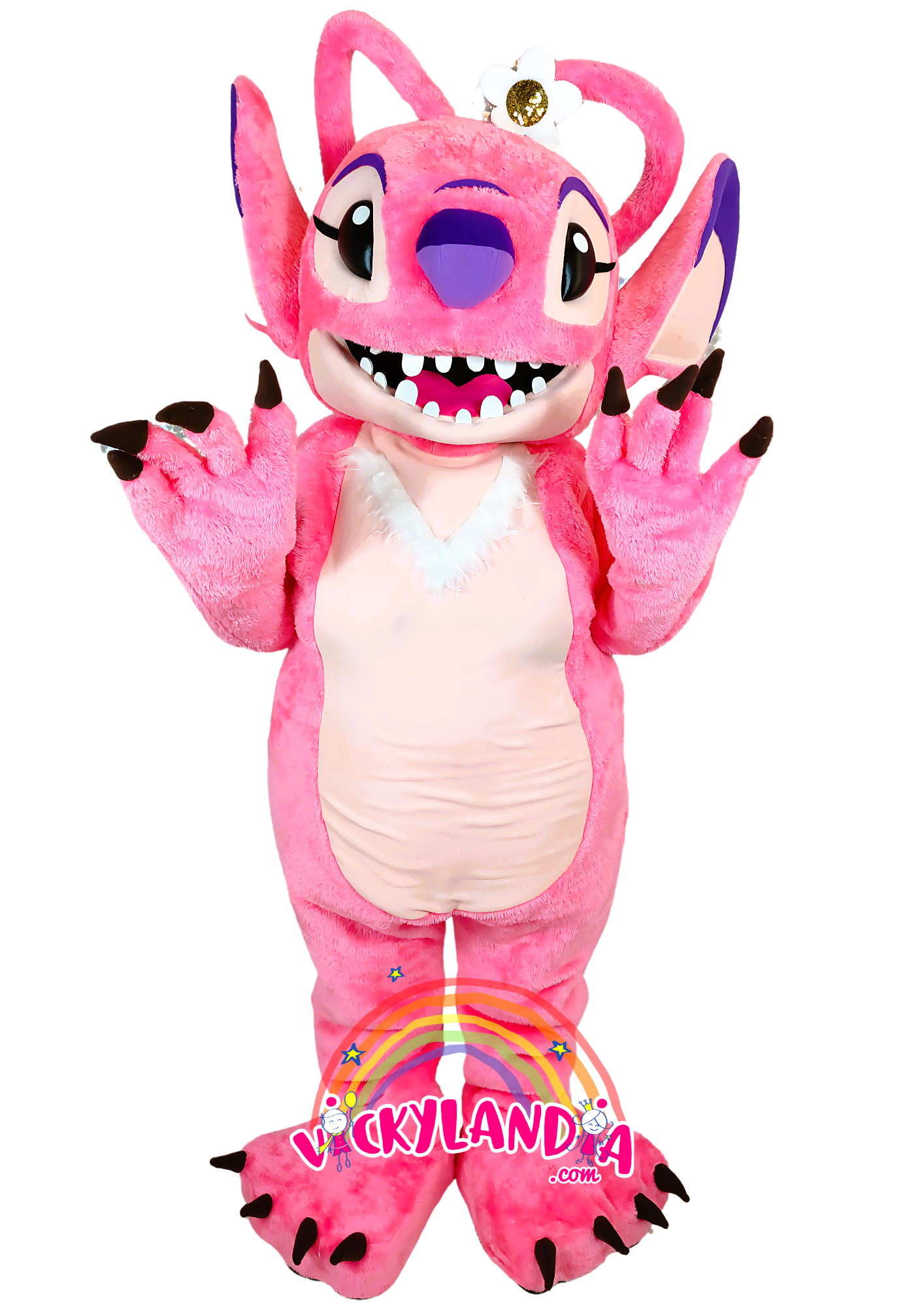 Disfraz de Extraterrestre Peluda Rosa angel, ideal como muñeco cabezudo y mascota publicitaria. ¡Perfecto para eventos, ferias y promociones! Disponible en Vickylandia.