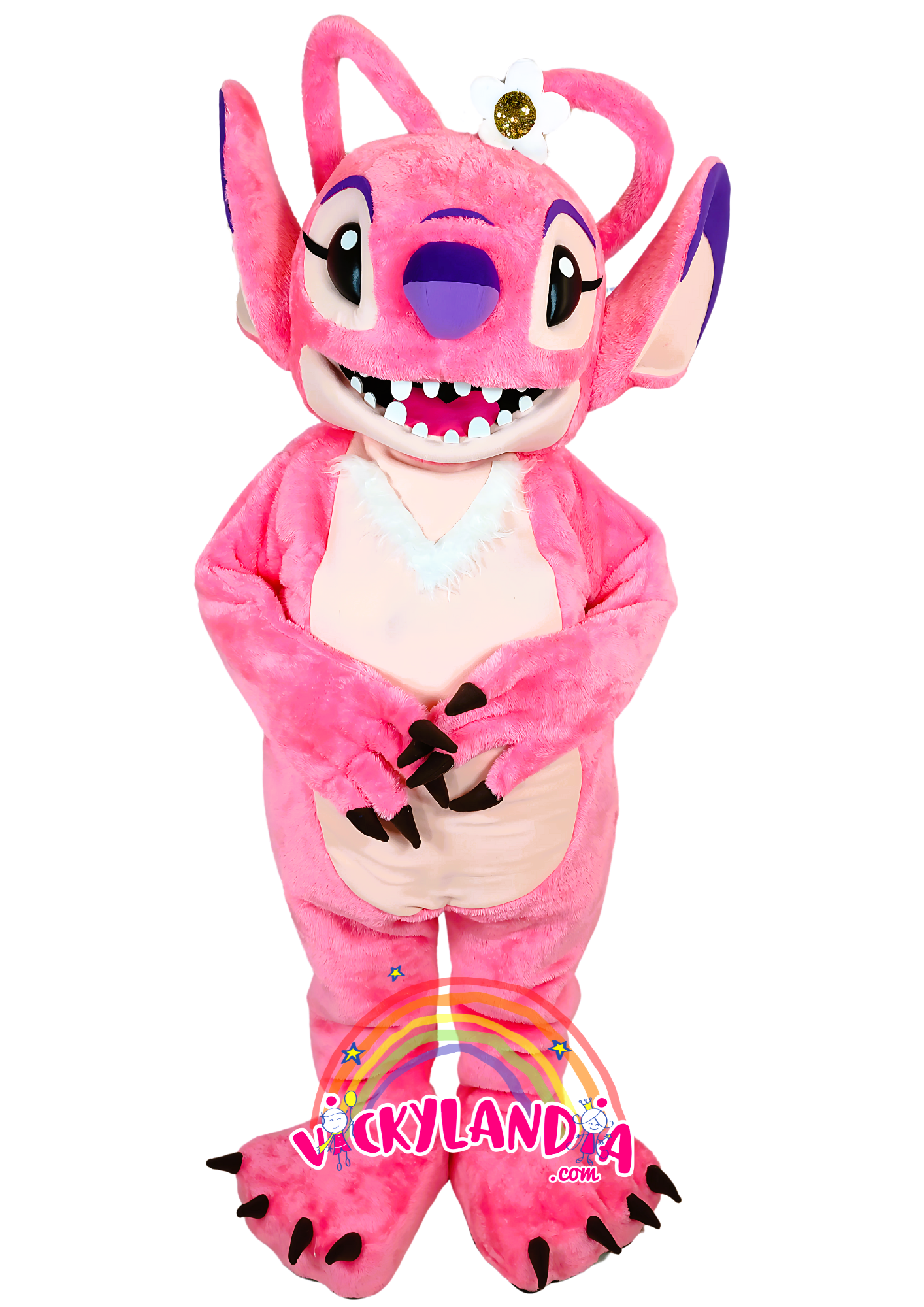 Disfraz de Extraterrestre Peluda Rosa angel, ideal como muñeco cabezudo y mascota publicitaria. ¡Perfecto para eventos, ferias y promociones! Disponible en Vickylandia.