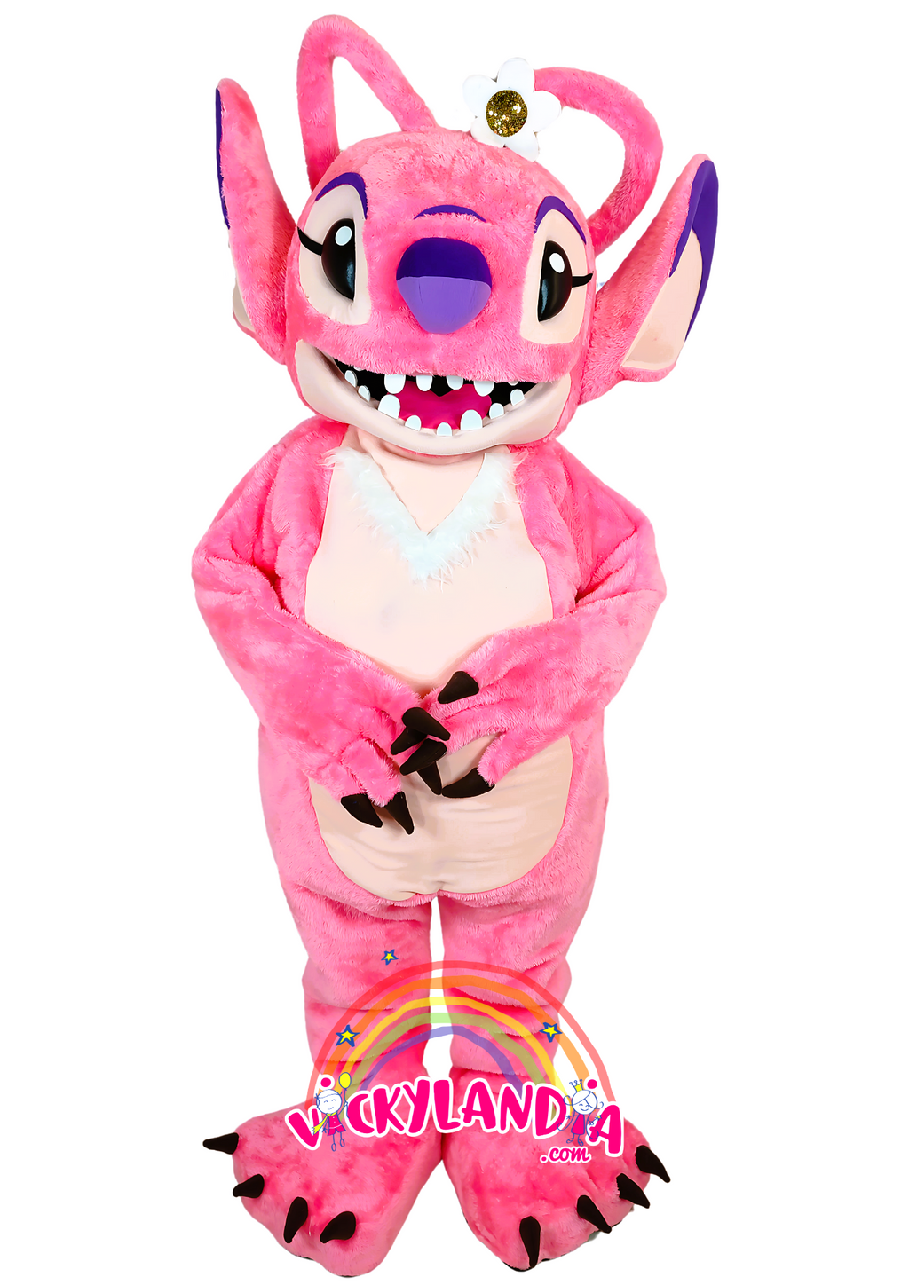 Disfraz de Extraterrestre Peluda Rosa angel, ideal como muñeco cabezudo y mascota publicitaria. ¡Perfecto para eventos, ferias y promociones! Disponible en Vickylandia.