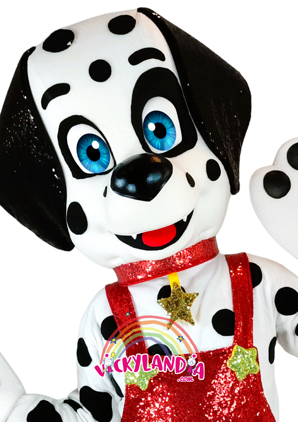 Con su peto rojo de lentejuelas y ojazos azules, Dalmi Star es pura energía y encanto. Perfecto para animaciones infantiles, eventos temáticos y promociones que buscan destacar con estilo y simpatía. Perro dálmata