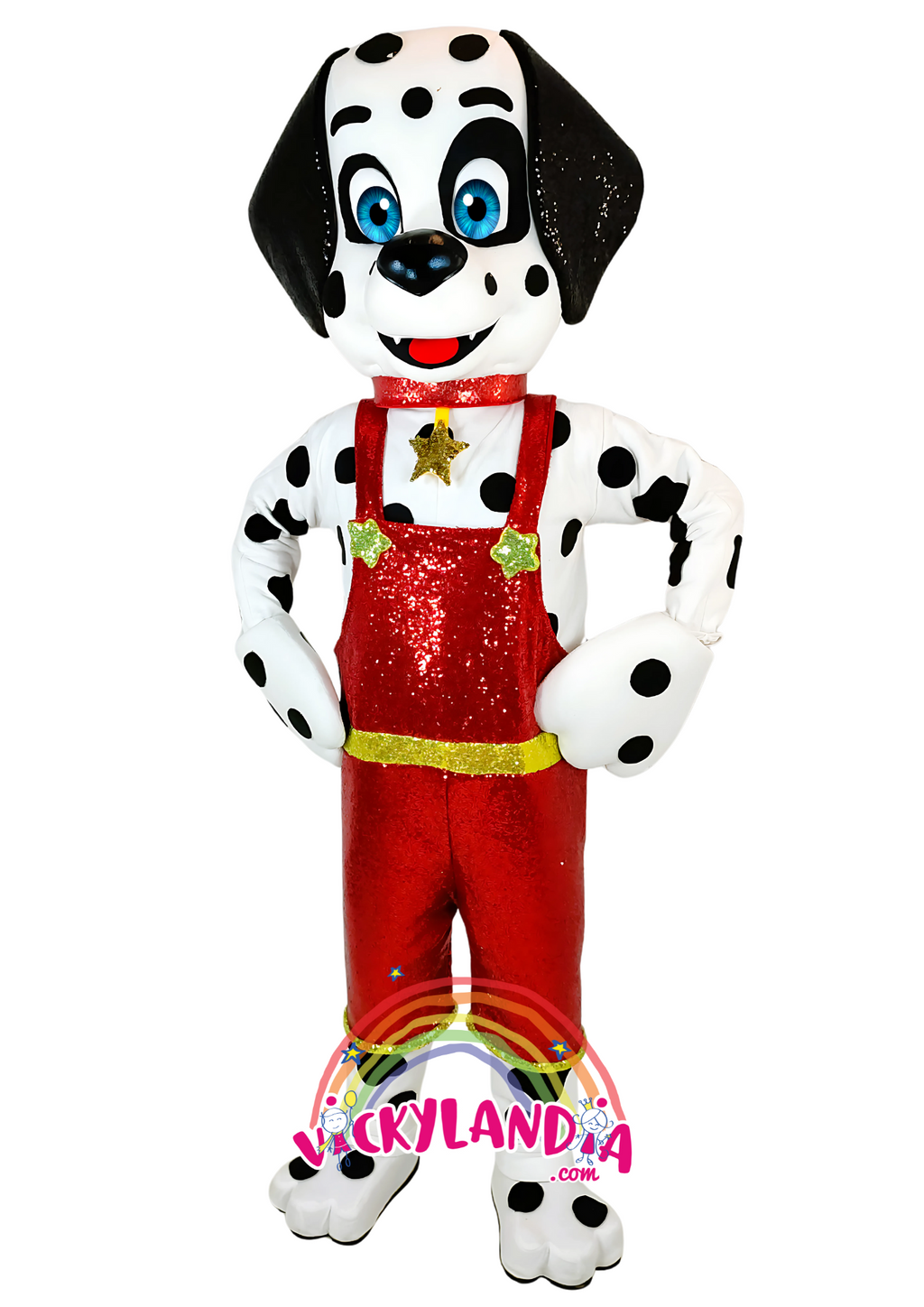 Con su peto rojo de lentejuelas y ojazos azules, Dalmi Star es pura energía y encanto. Perfecto para animaciones infantiles, eventos temáticos y promociones que buscan destacar con estilo y simpatía. Perro dálmata