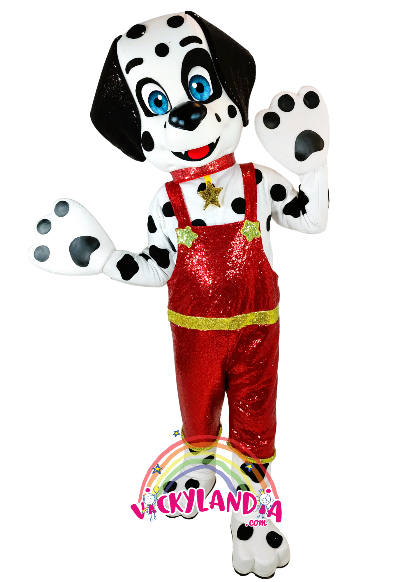 Con su peto rojo de lentejuelas y ojazos azules, Dalmi Star es pura energía y encanto. Perfecto para animaciones infantiles, eventos temáticos y promociones que buscan destacar con estilo y simpatía. Perro dálmata