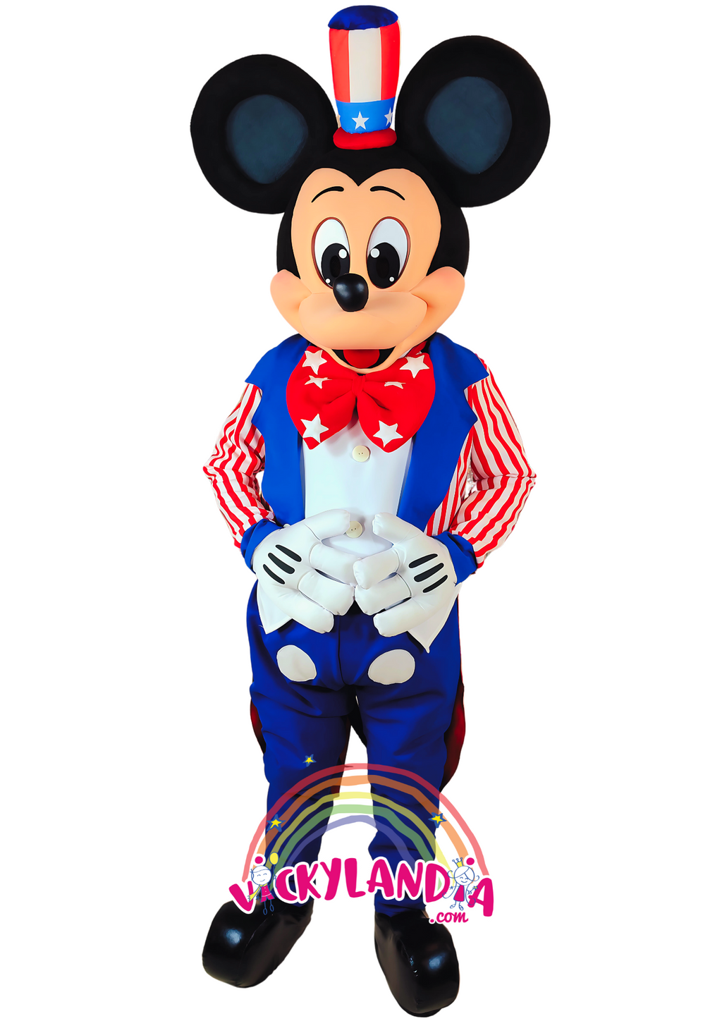 Disfraz con estilo clásico y colores vibrantes Ratón Americano Circo, ideal como muñeco cabezudo y mascota publicitaria. ¡Perfecto para eventos temáticos y promociones!