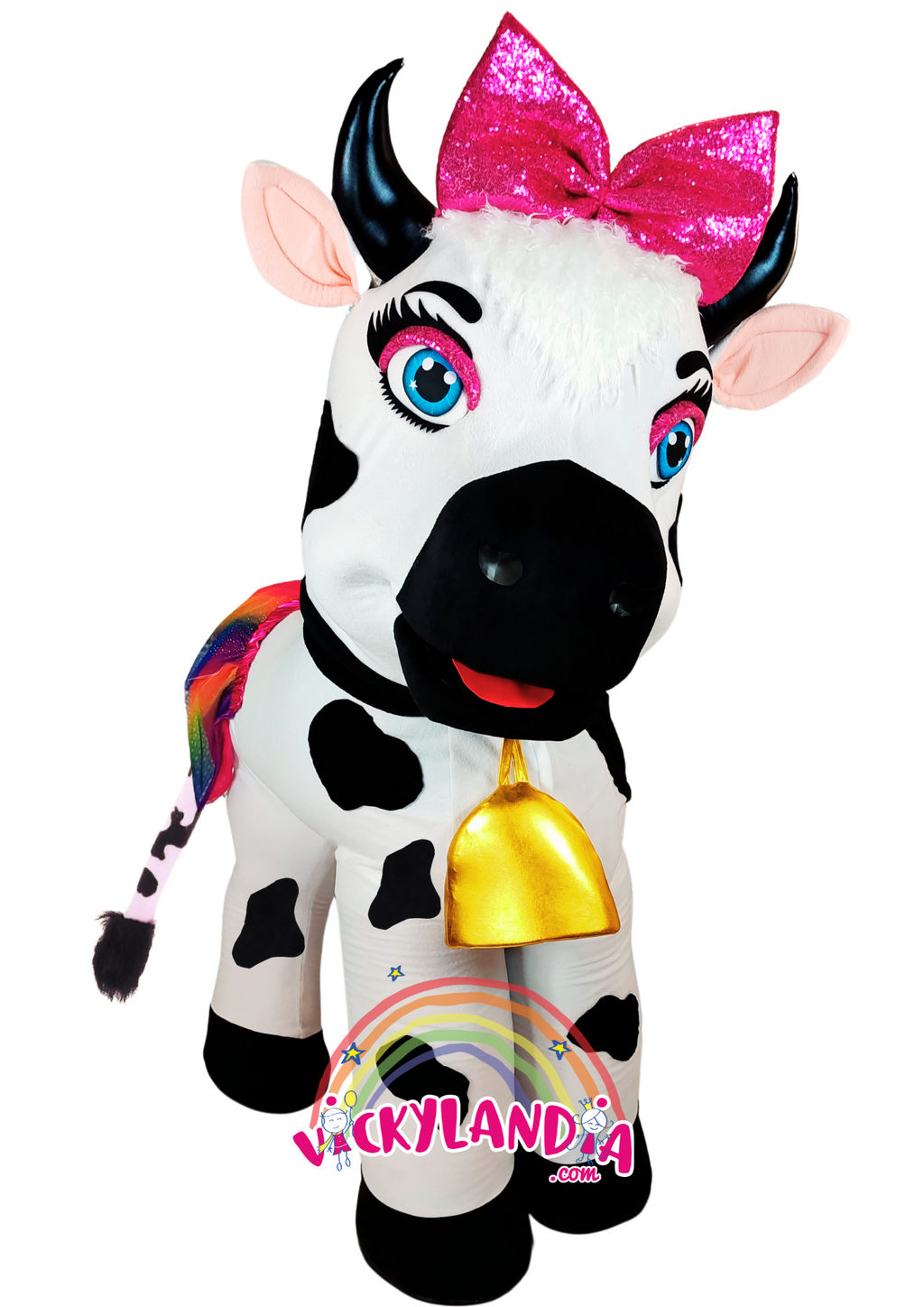 🐄 Disfraz de Vaca MuuMoo de 4 patas. Ideal como muñeco cabezudo y mascota publicitaria. ¡Haz que tu marca brille con Vickylandia!