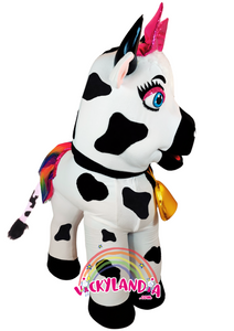 🐄 Disfraz de Vaca MuuMoo de 4 patas. Ideal como muñeco cabezudo y mascota publicitaria. ¡Haz que tu marca brille con Vickylandia!