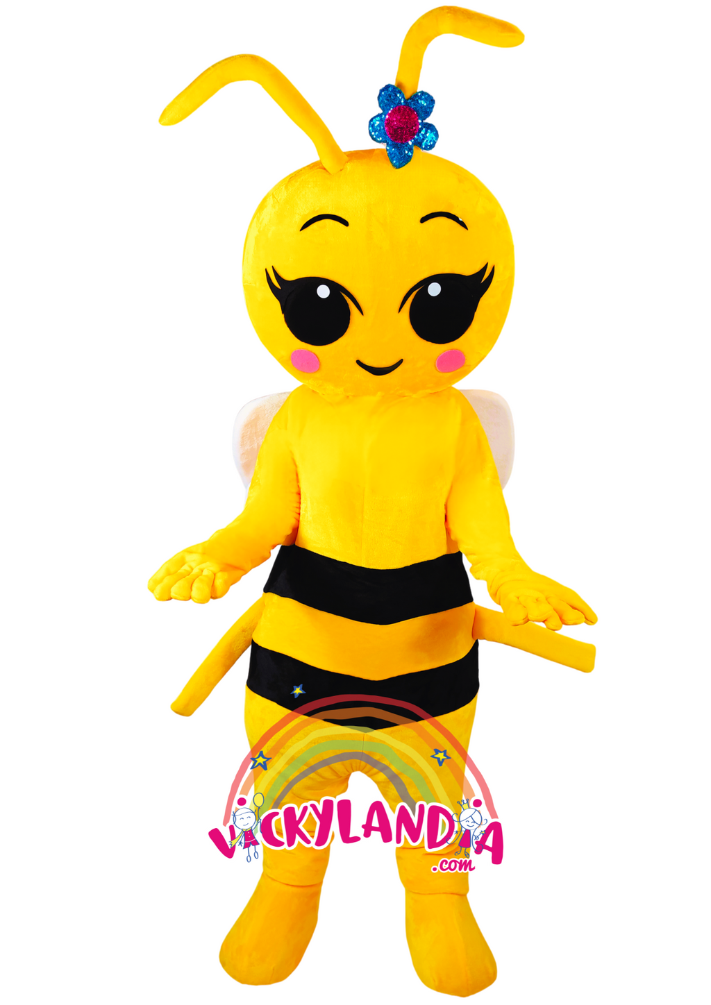 Peque Abeja es pura dulzura con alas. Con su traje brillante y carita encantadora, es ideal para animaciones infantiles, eventos temáticos y promociones que buscan ternura, color y conexión con el público.