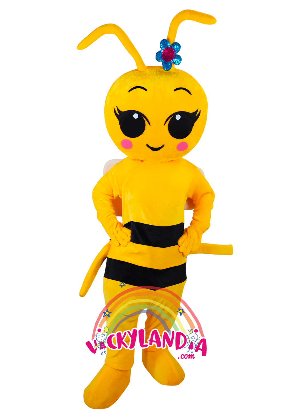 Peque Abeja es pura dulzura con alas. Con su traje brillante y carita encantadora, es ideal para animaciones infantiles, eventos temáticos y promociones que buscan ternura, color y conexión con el público.