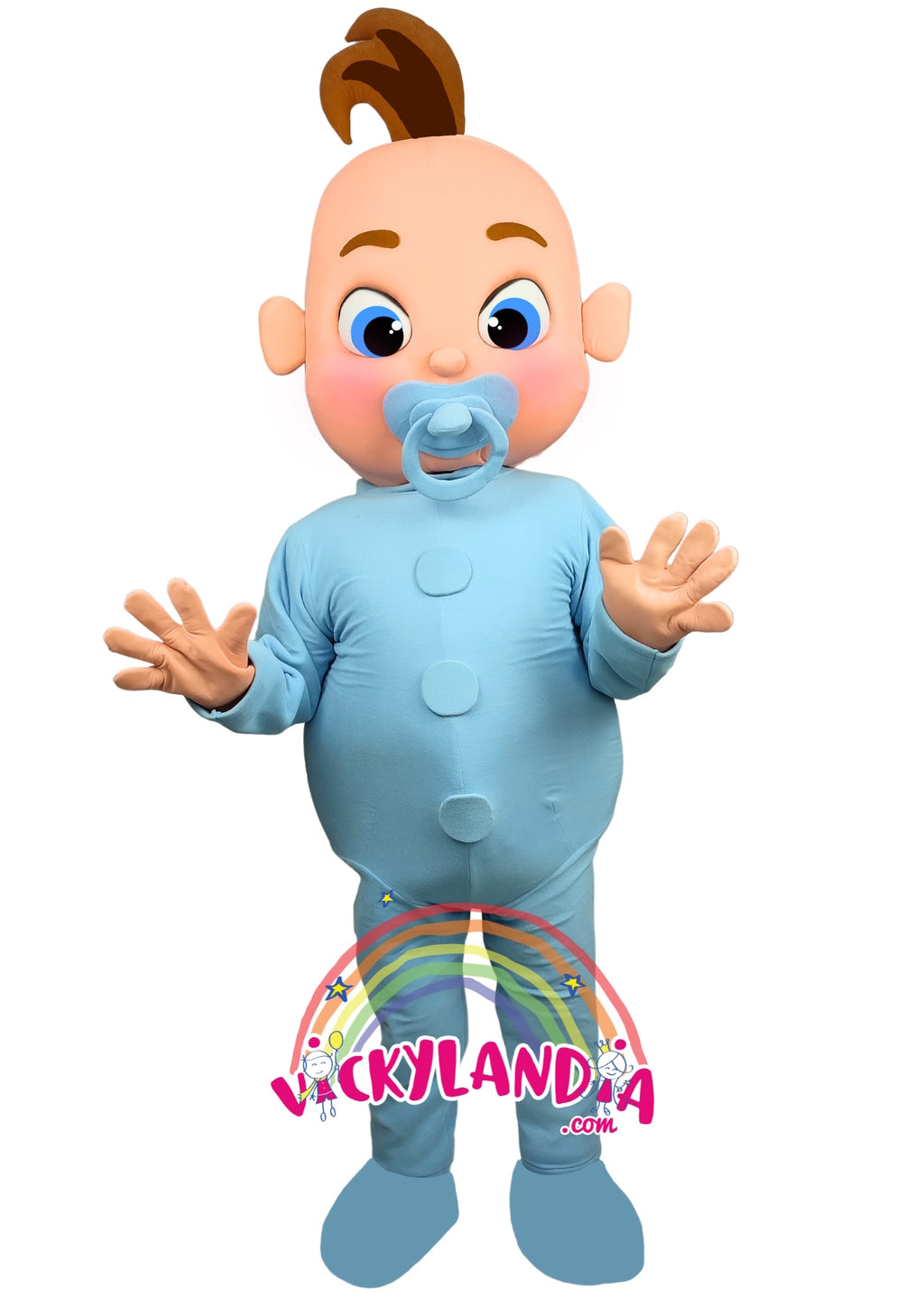 Descubre la magia de nuestro muñeco publicitario de Bebé niño en Vickylandia. Son disfraces cabezones perfectos para fiestas infantiles, shows, cumpleaños, estrategias publicitarias, espectáculos, cabalgatas y cualquier tipo de evento.