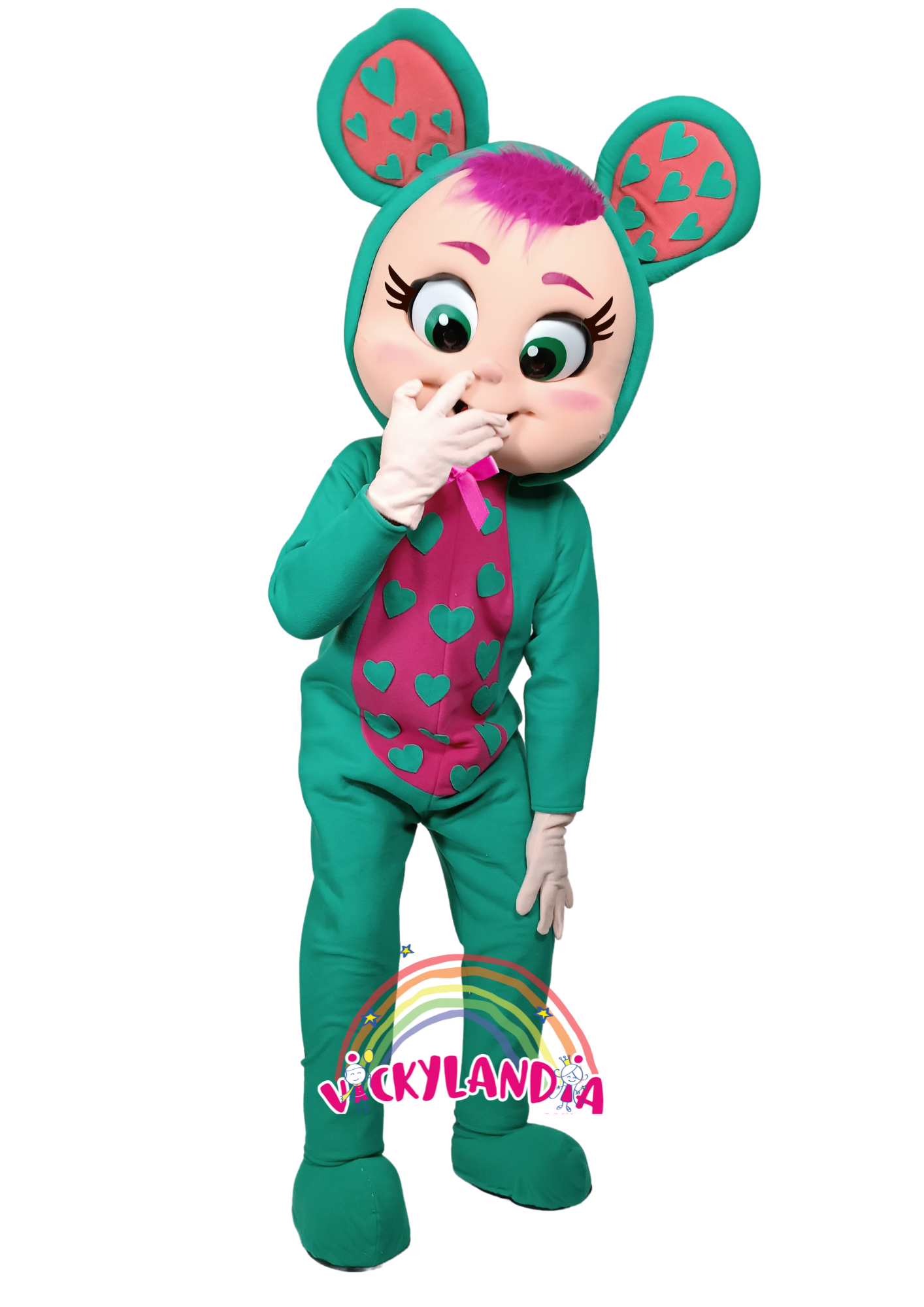 Descubre la magia de nuestro muñeco publicitario de Bebé Ratoncita Llorón en Vickylandia. Son disfraces cabezones perfectos para fiestas infantiles, shows, cumpleaños, estrategias publicitarias, espectáculos, cabalgatas y cualquier tipo de evento.