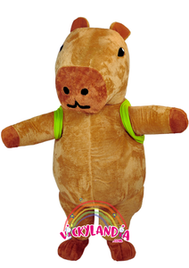 Disfraz de capibara, ideal como muñeco cabezudo y mascota publicitaria. ¡Perfecto para eventos, ferias y promociones! Disponible en Vickylandia.