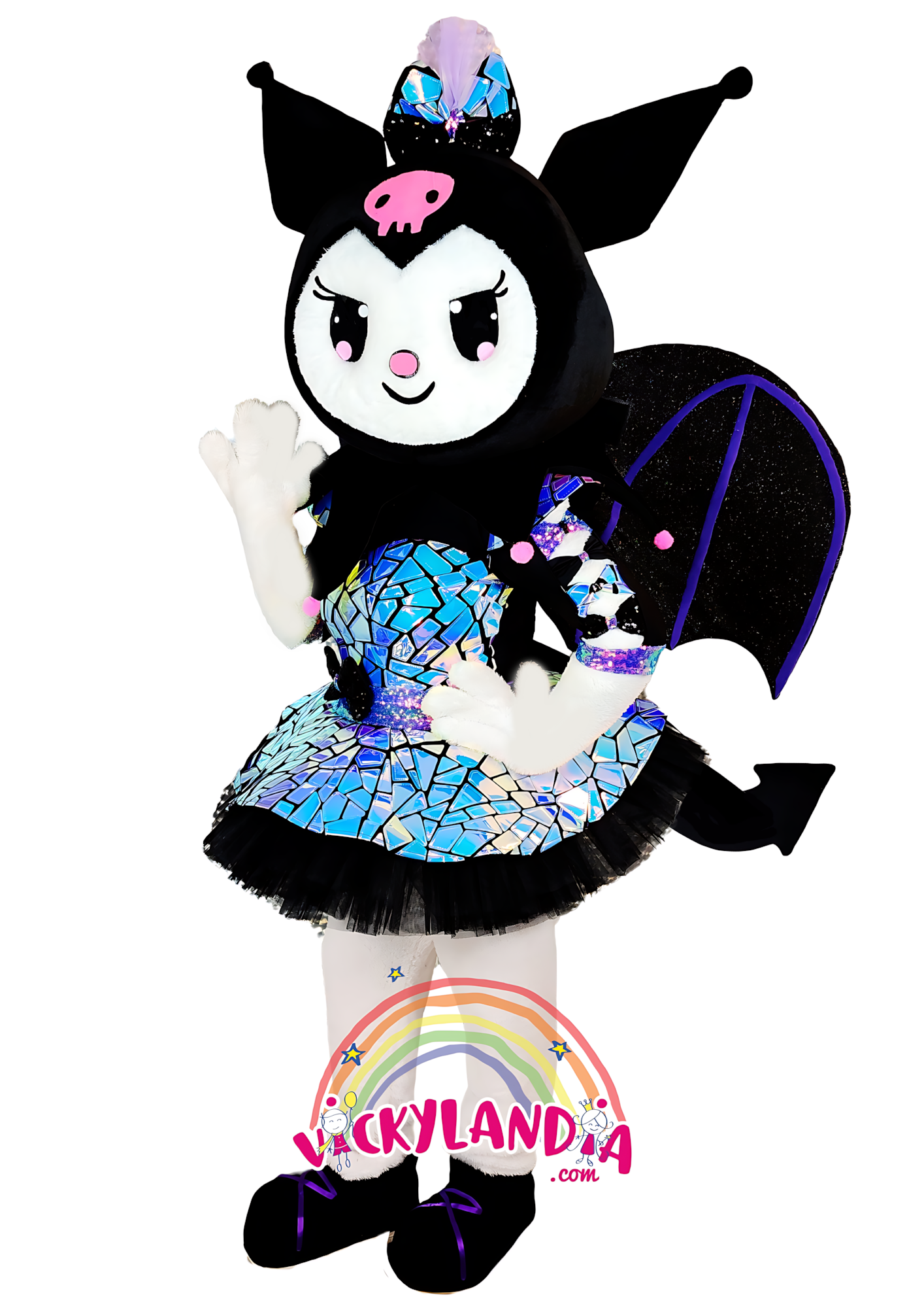 Disfraz de Coneja Gótica, ideal como muñeco cabezudo y mascota publicitaria. ¡Dale un toque único a tu evento con Vickylandia!