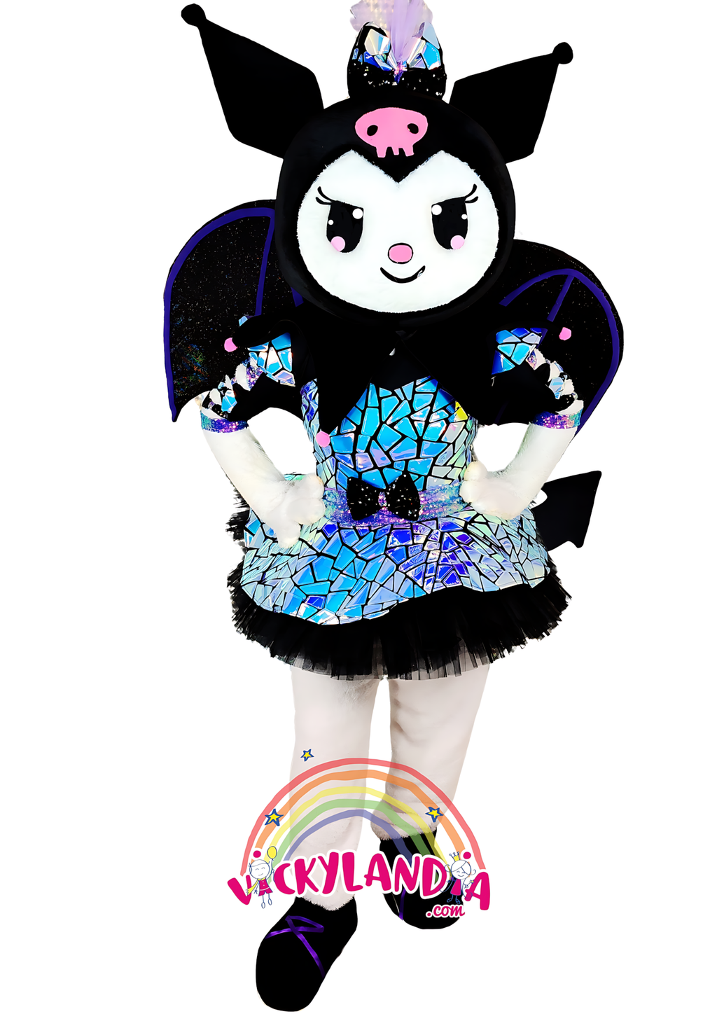 Disfraz de Coneja Gótica, ideal como muñeco cabezudo y mascota publicitaria. ¡Dale un toque único a tu evento con Vickylandia!
