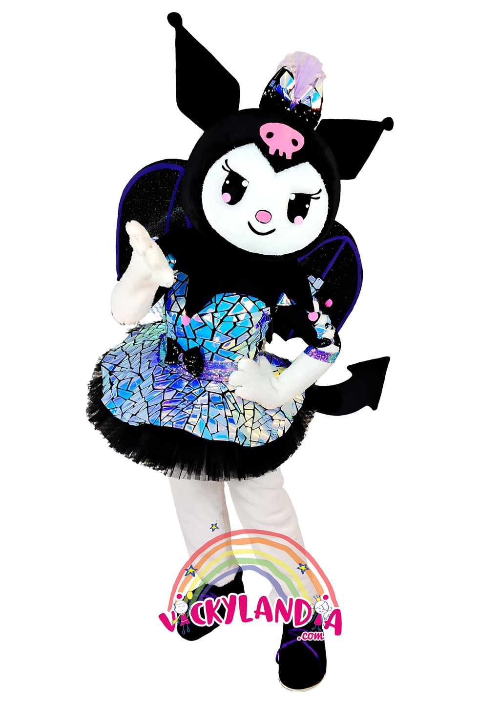 Disfraz de Coneja Gótica, ideal como muñeco cabezudo y mascota publicitaria. ¡Dale un toque único a tu evento con Vickylandia!