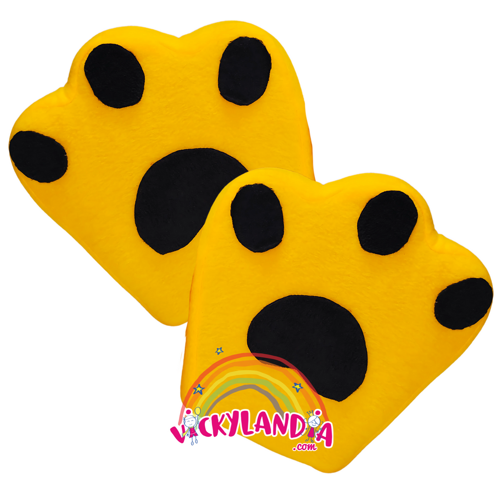 Guantes de goma espuma amarillos con forma de pata de perro caninos, ideales para disfraces de mascotas publicitarias y eventos temáticos