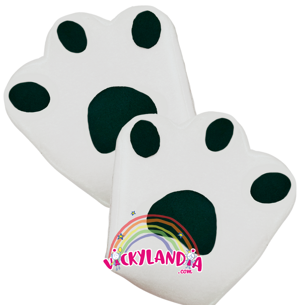 Guantes de goma espuma blancos con diseño inspirado en patas de perro, perfectos para disfraces de mascotas publicitarias