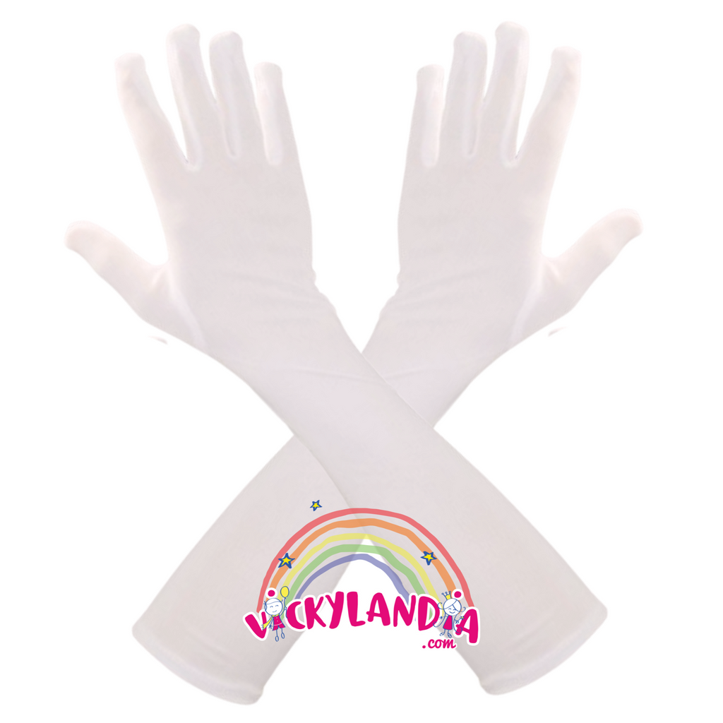 Guantes largos blancos, perfectos para disfraces, cosplay y atuendos elegantes.