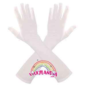 Guantes largos blancos, perfectos para disfraces, cosplay y atuendos elegantes.