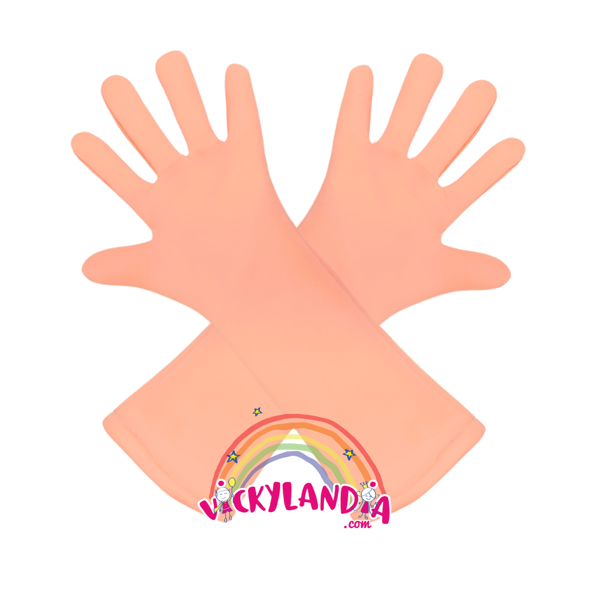 Guantes de disfraz color carne, fabricados en tela velour y forrados por dentro para mayor comodidad y duración
