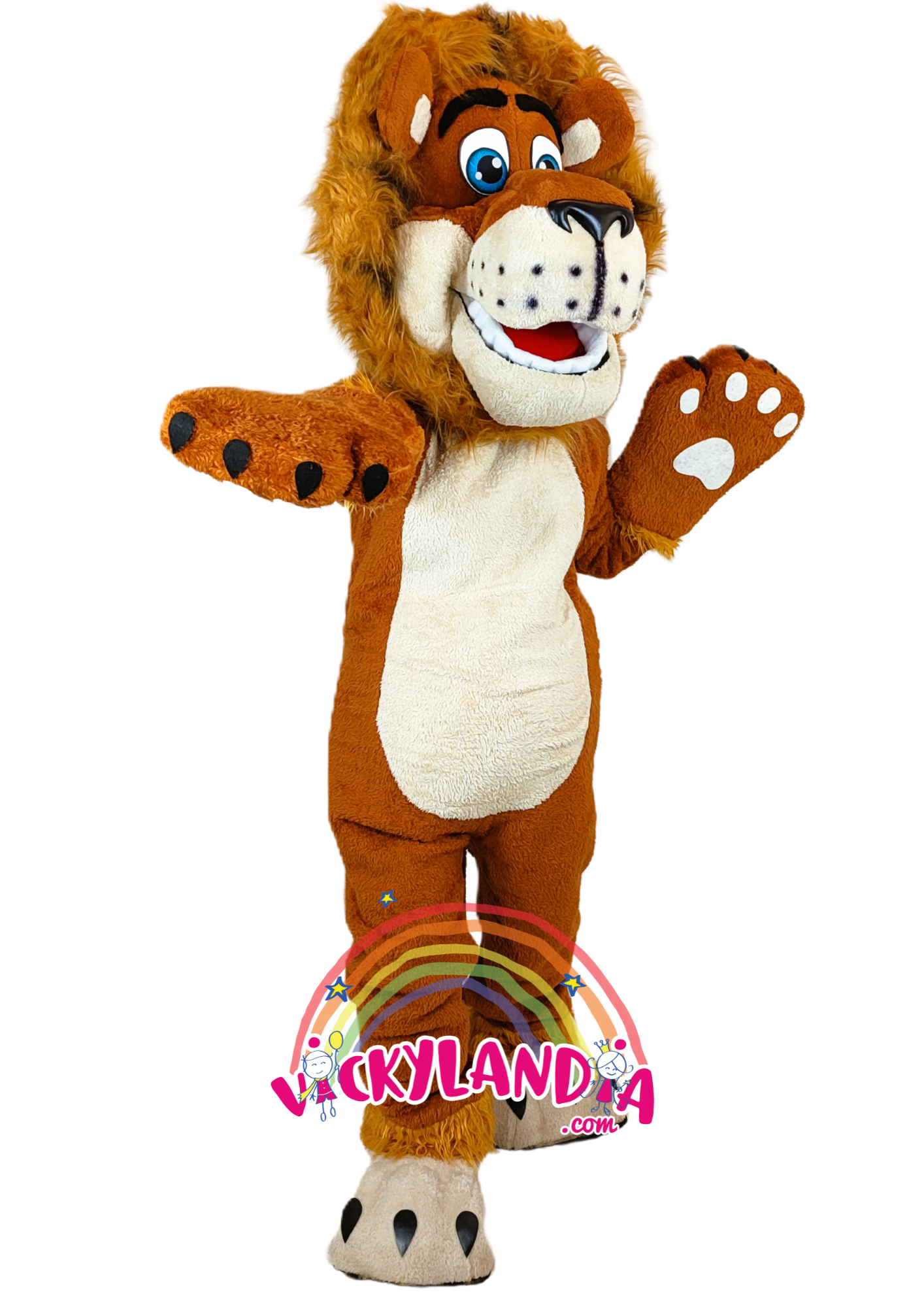 Melena brillante, ojos azules y actitud de rey. Rey de la Selva es ideal para animaciones infantiles, eventos temáticos y promociones que buscan fuerza, ternura y presencia visual.