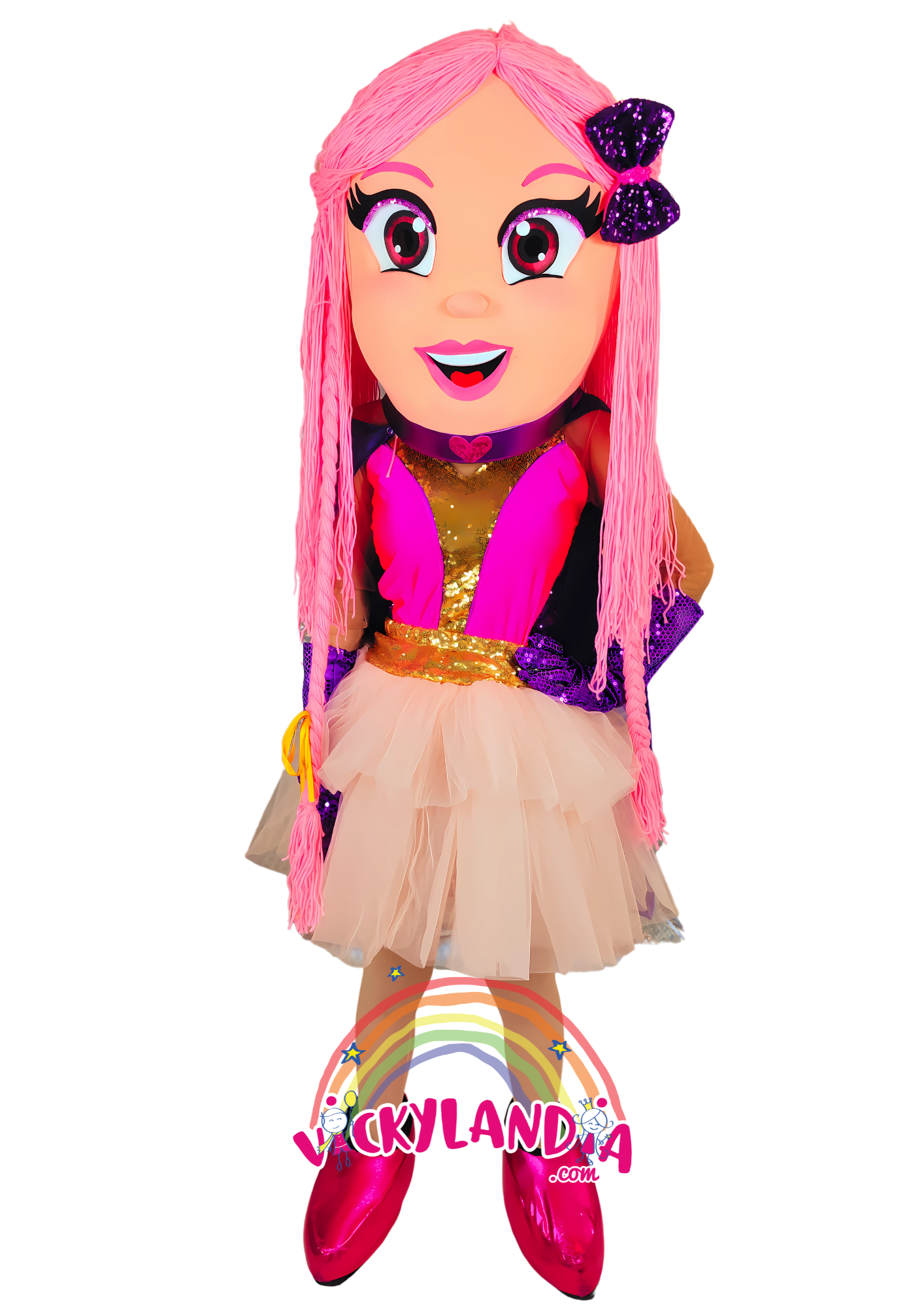 👗💖 Disfraz de Muñeca Lupin con expresión amigable y colores vibrantes. Ideal como muñeco cabezudo y mascota publicitaria. ¡Los niños la adoran!"