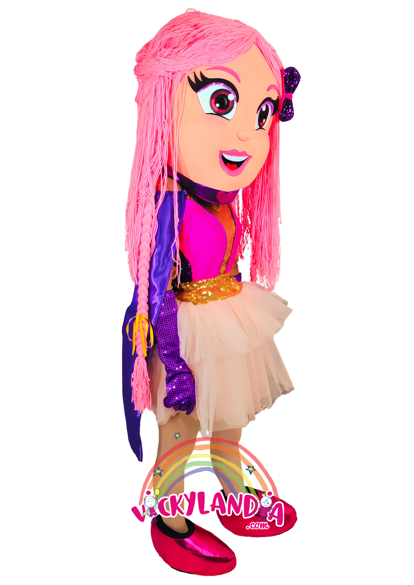 👗💖 Disfraz de Muñeca Lupin con expresión amigable y colores vibrantes. Ideal como muñeco cabezudo y mascota publicitaria. ¡Los niños la adoran!"