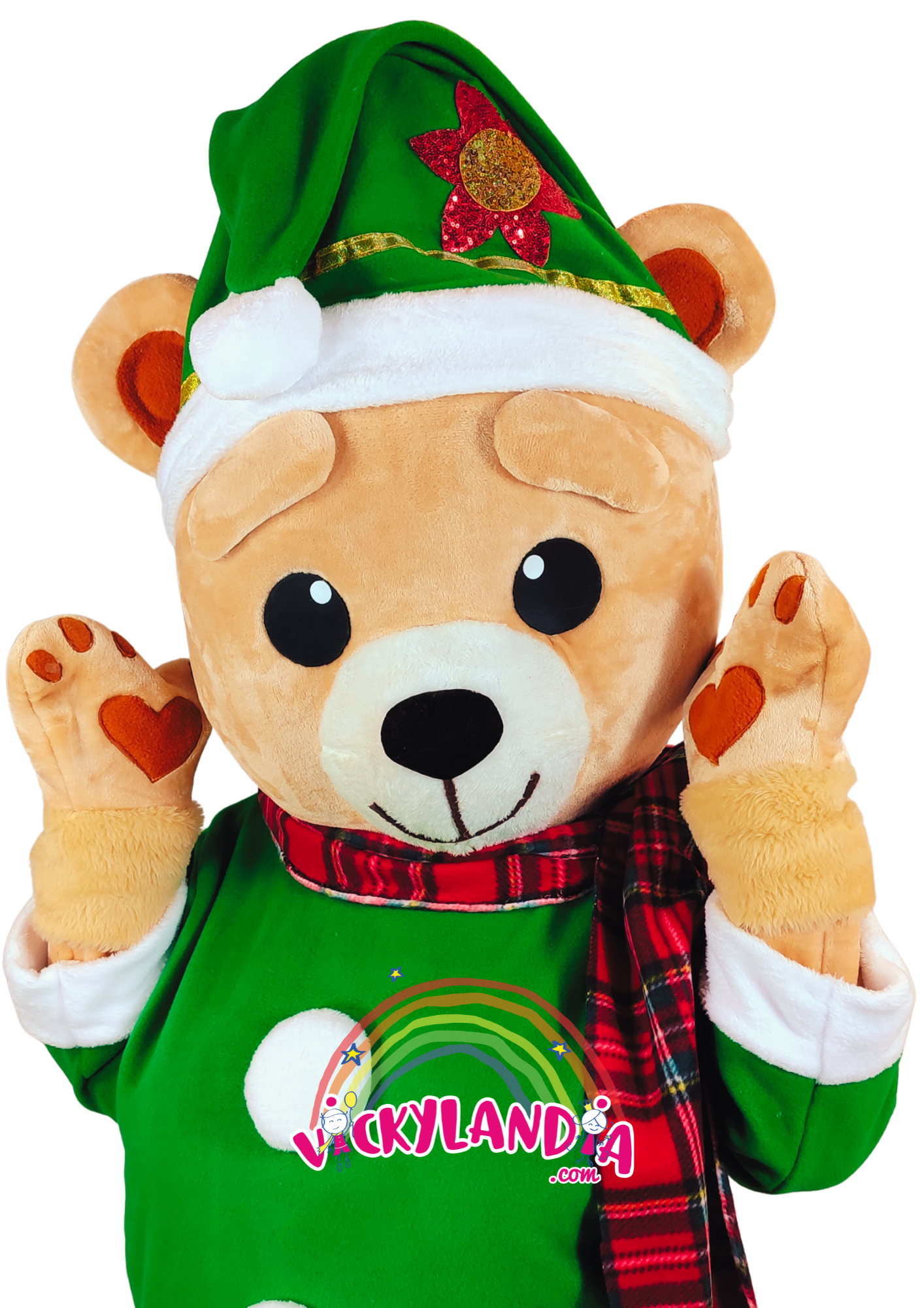 Camiseta verde, gorrito festivo y una sonrisa que derrite corazones. Osito Navideño es ideal para animaciones infantiles, fiestas temáticas y promociones que buscan ternura, color y conexión con el público. Su estilo navideño y actitud juguetona lo convierten en el favorito de grandes y pequeños durante la temporada más mágica del año.