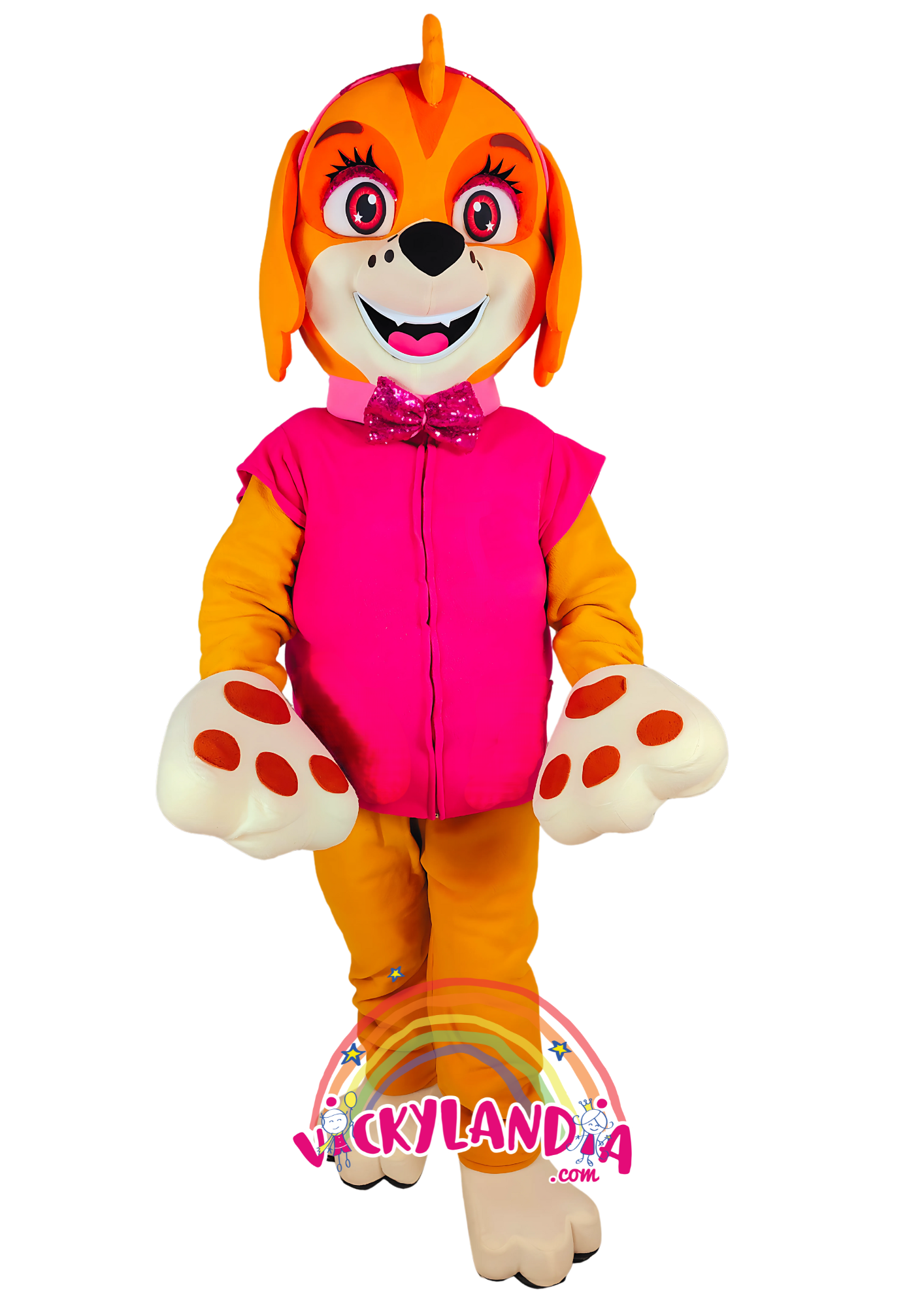 Personaje de Peludeta Brilli Rosa, ideal como muñeco cabezudo y mascota publicitaria. Diseño adorable y llamativo para eventos infantiles.