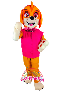 Personaje de Peludeta Brilli Rosa, ideal como muñeco cabezudo y mascota publicitaria. Diseño adorable y llamativo para eventos infantiles.