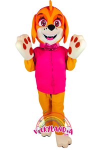 Personaje de Peludeta Brilli Rosa, ideal como muñeco cabezudo y mascota publicitaria. Diseño adorable y llamativo para eventos infantiles.