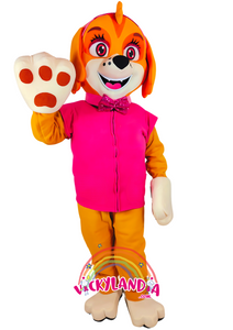 Personaje de Peludeta Brilli Rosa, ideal como muñeco cabezudo y mascota publicitaria. Diseño adorable y llamativo para eventos infantiles.