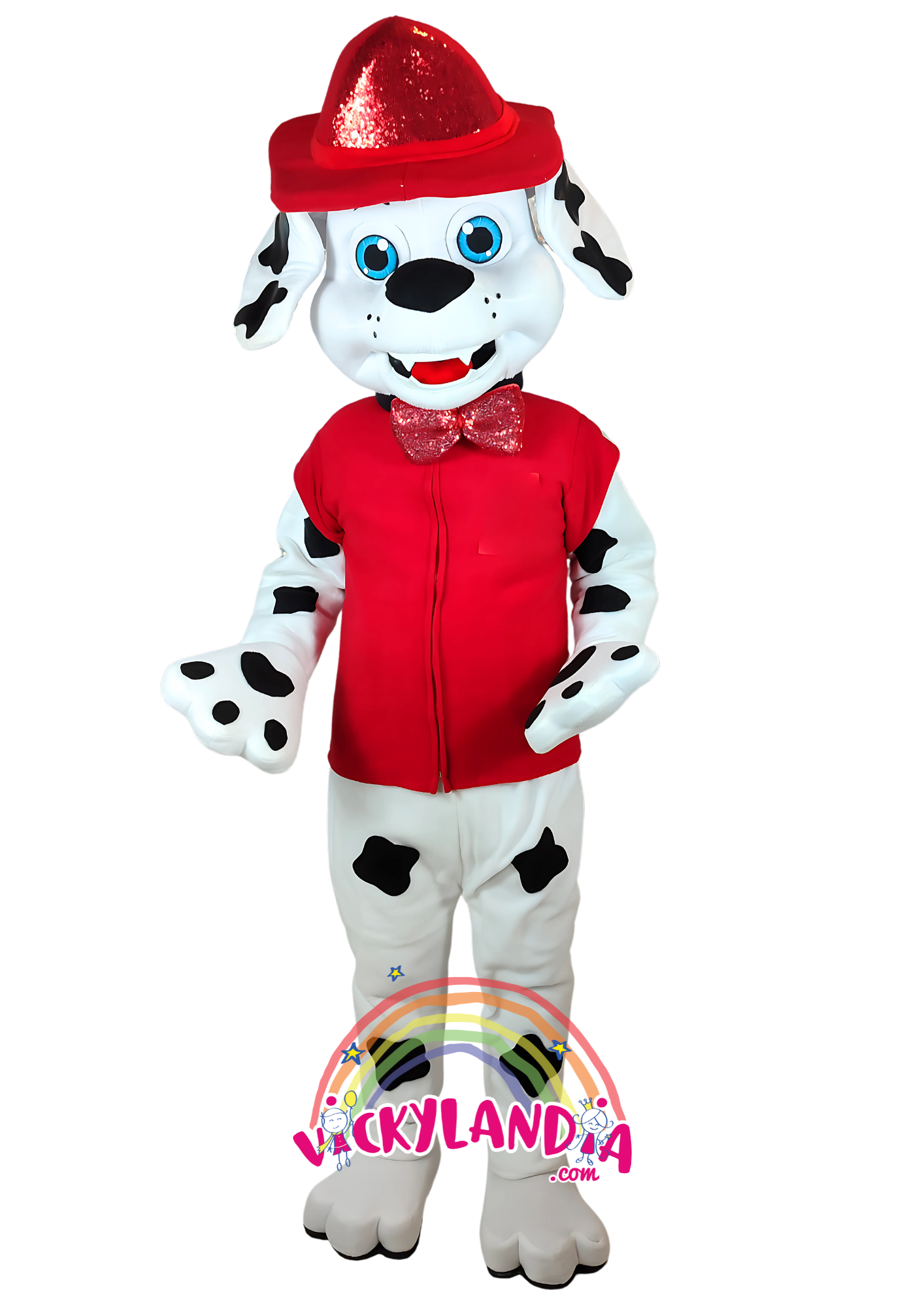 Personaje rojo con acabado brillante, ideal como muñeco cabezudo y mascota publicitaria. Diseño llamativo para eventos infantiles y promociones.