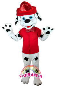 Personaje rojo con acabado brillante, ideal como muñeco cabezudo y mascota publicitaria. Diseño llamativo para eventos infantiles y promociones.