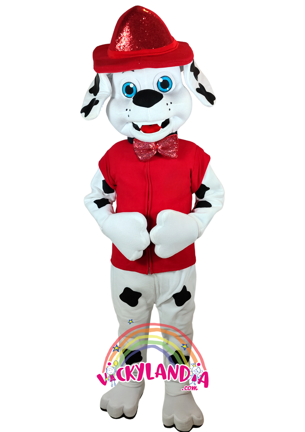 Personaje rojo con acabado brillante, ideal como muñeco cabezudo y mascota publicitaria. Diseño llamativo para eventos infantiles y promociones.