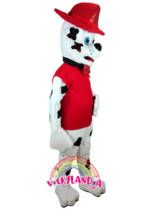 Personaje rojo con acabado brillante, ideal como muñeco cabezudo y mascota publicitaria. Diseño llamativo para eventos infantiles y promociones.