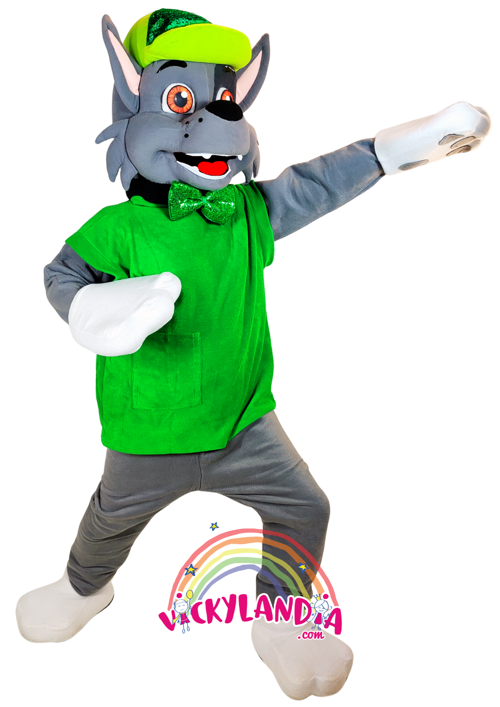 Orejitas tiernas, chaleco verde y mirada encantadora. Peludete Brilli Verde es perfecto para animaciones infantiles, eventos temáticos y promociones que buscan alegría, conciencia ecológica y presencia visual.