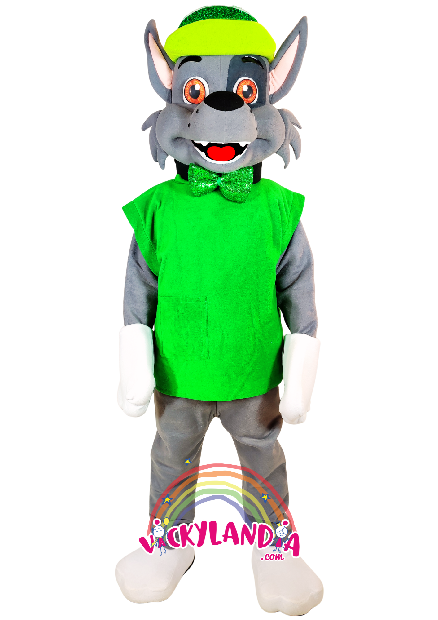 Orejitas tiernas, chaleco verde y mirada encantadora. Peludete Brilli Verde es perfecto para animaciones infantiles, eventos temáticos y promociones que buscan alegría, conciencia ecológica y presencia visual.