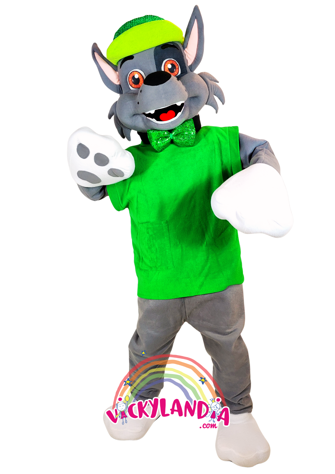 Orejitas tiernas, chaleco verde y mirada encantadora. Peludete Brilli Verde es perfecto para animaciones infantiles, eventos temáticos y promociones que buscan alegría, conciencia ecológica y presencia visual.