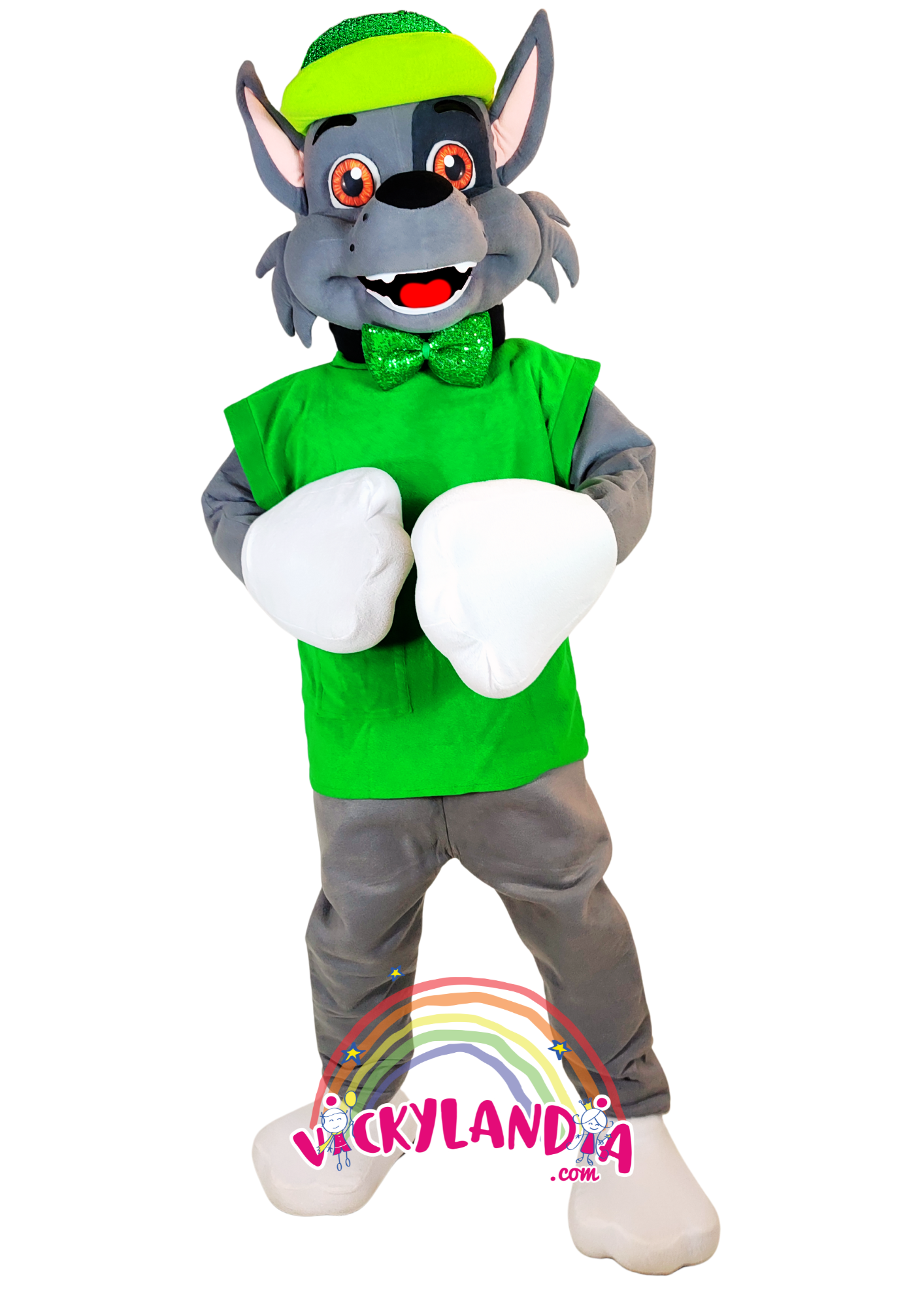 Orejitas tiernas, chaleco verde y mirada encantadora. Peludete Brilli Verde es perfecto para animaciones infantiles, eventos temáticos y promociones que buscan alegría, conciencia ecológica y presencia visual.