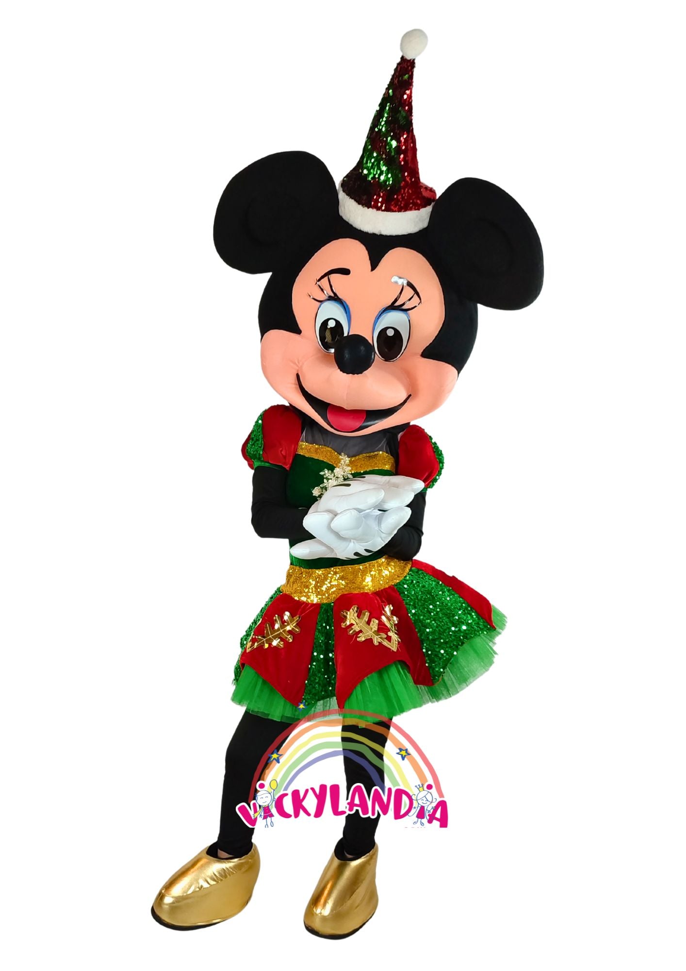 Disfraz cabezón de ratoncita navideña mascota publicitaria vickylandia