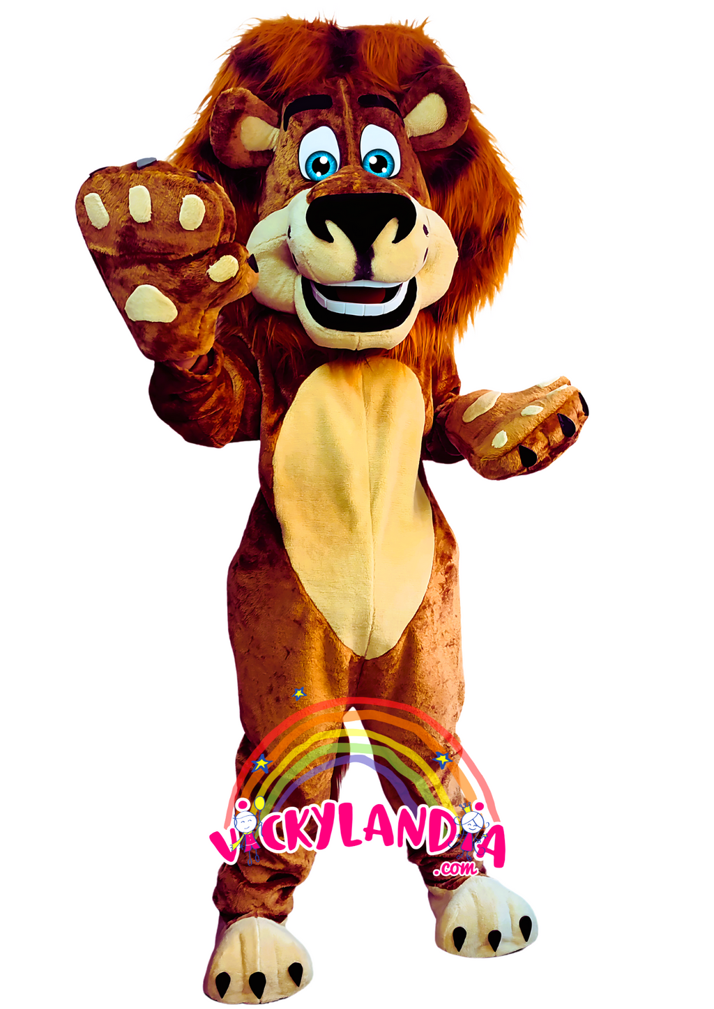 Melena brillante, ojos azules y actitud de rey. Rey de la Selva es ideal para animaciones infantiles, eventos temáticos y promociones que buscan fuerza, ternura y presencia visual.