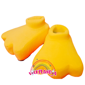 Zapatos amarillos acolchados con diseño infantil, perfectos para disfraces cabezones tipo cachorro y animaciones
