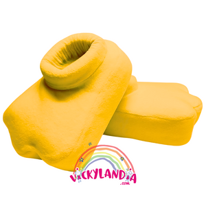 Zapatos amarillos acolchados con diseño infantil, perfectos para disfraces cabezones tipo cachorro y animaciones
