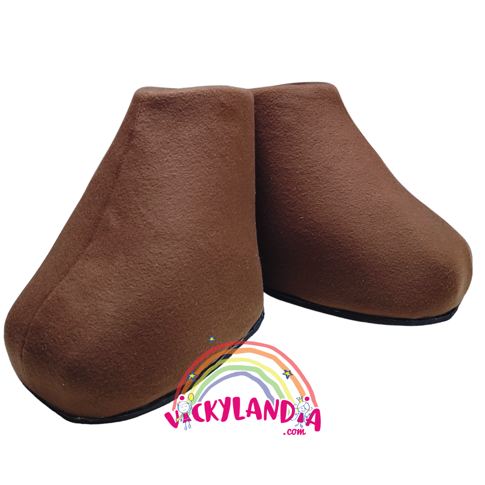 Botines marrón acolchados con diseño neutro, perfectos para personajes cabezones y disfraces publicitarios