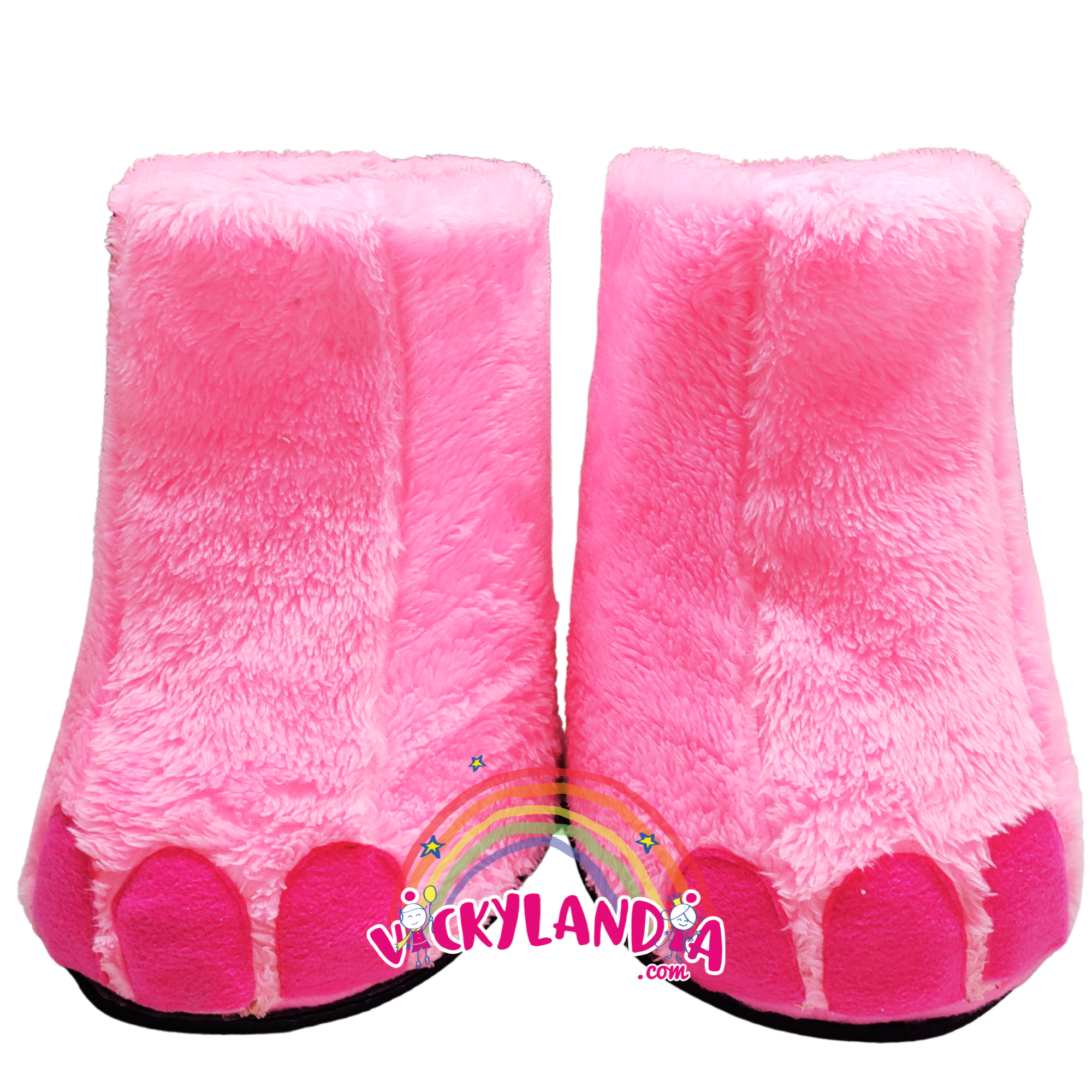 Zapatos acolchados tipo patas rosas con peluche y uñas, ideales para disfraces cabezones de animal animado