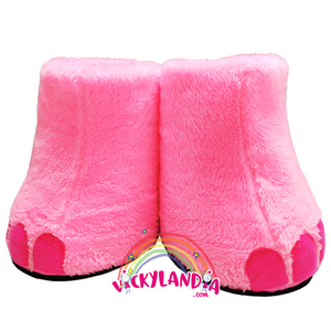 Zapatos acolchados tipo patas rosas con peluche y uñas, ideales para disfraces cabezones de animal animado