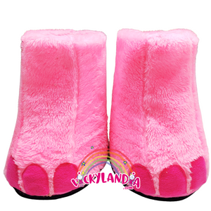 Zapatos acolchados tipo patas rosas con peluche y uñas, ideales para disfraces cabezones de animal animado