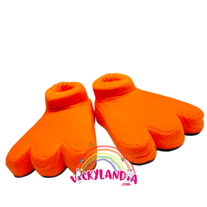 Zapatos acolchados naranja de disfraz  con suela antirresbalante, ideales para disfraces infantiles, cosplay, cabalgatas y animaciones para personaje cabezón tipo gallo, pato o cachorro animado.